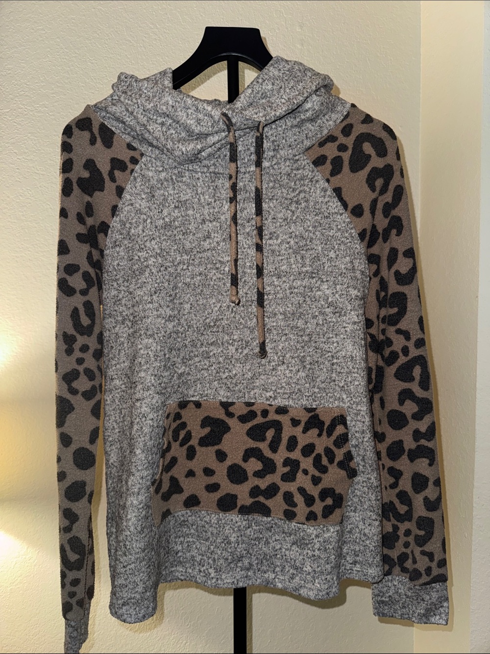 twenty second Grey Sweater with Brown Leopard Accents